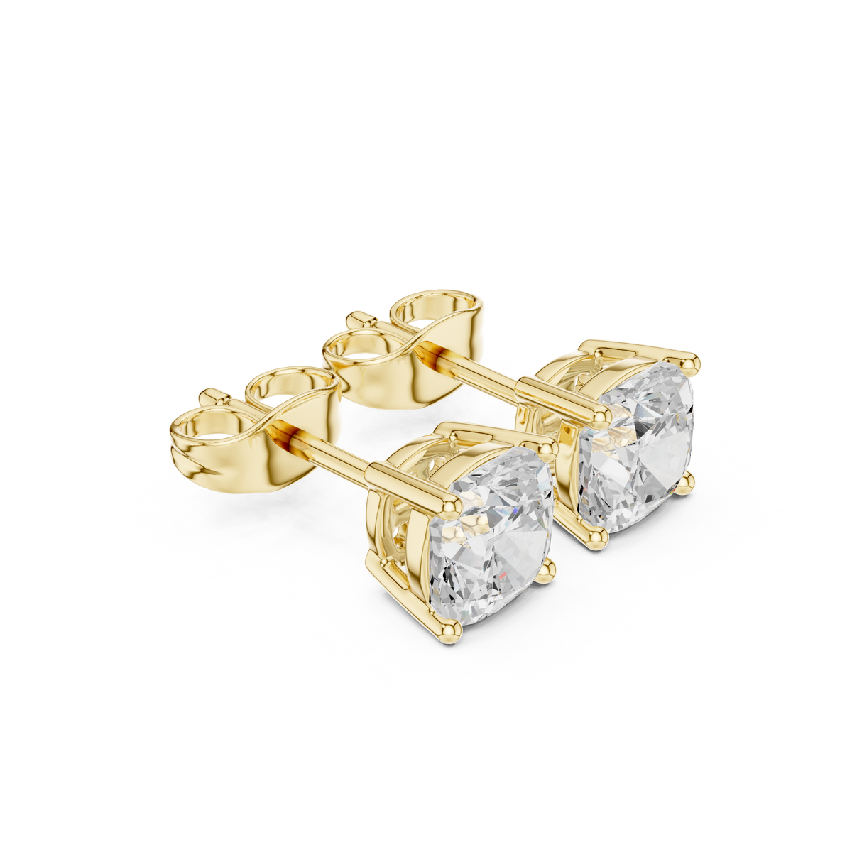 Cushion Diamond Stud Earrings in yellow gold, view 1