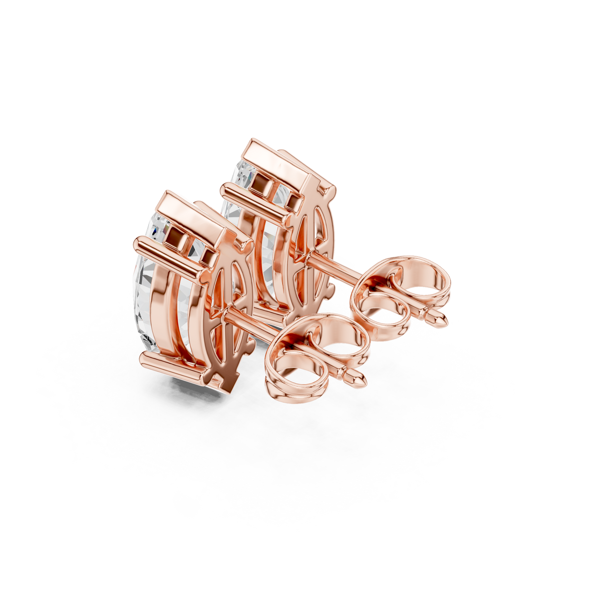 Large Marquise Diamond Solitaire Stud Earrings in rose gold, view 4
