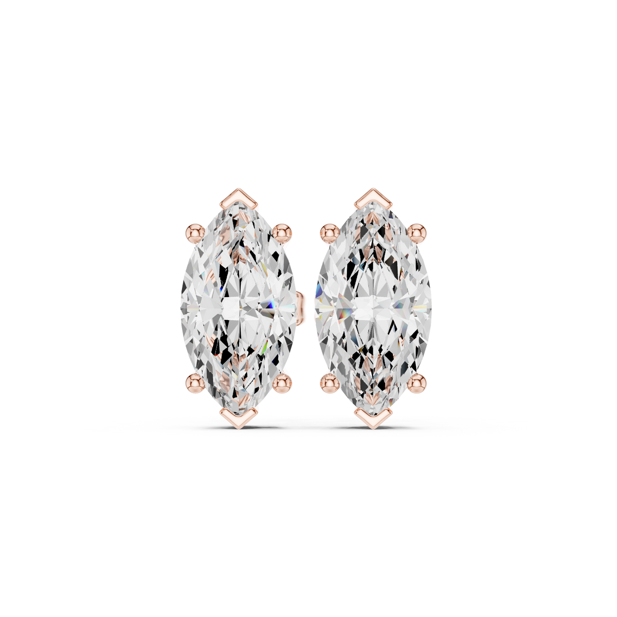 Large Marquise Diamond Solitaire Stud Earrings in rose gold, view 6