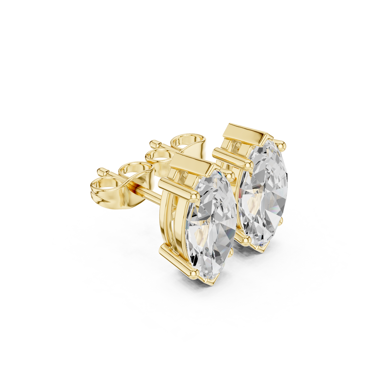 Large Marquise Diamond Solitaire Stud Earrings in yellow gold, view 1