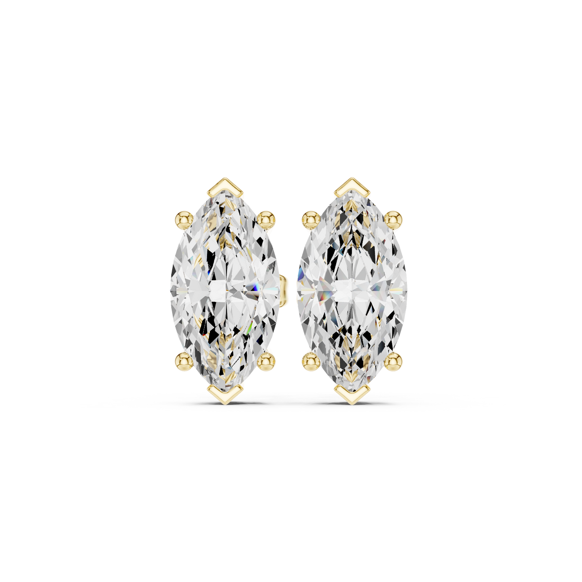 Large Marquise Diamond Solitaire Stud Earrings in yellow gold, view 12