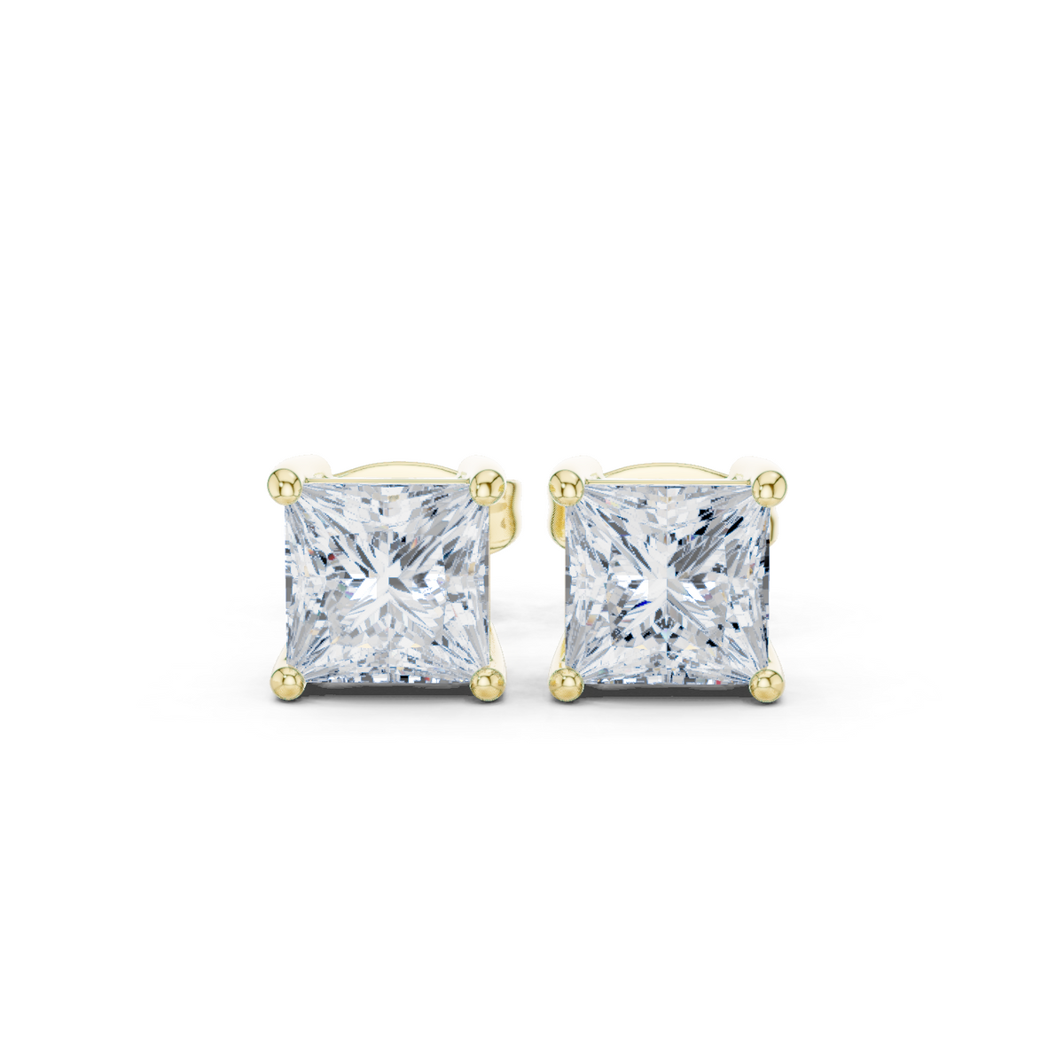 Princess-Cut Solitaire Stud Earrings in yellow gold, view 1