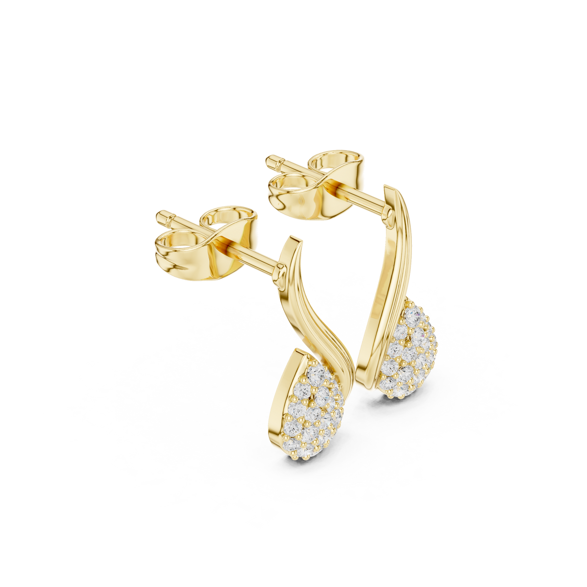 S-Curve Pear Diamond Stud Earrings in yellow gold, view 10