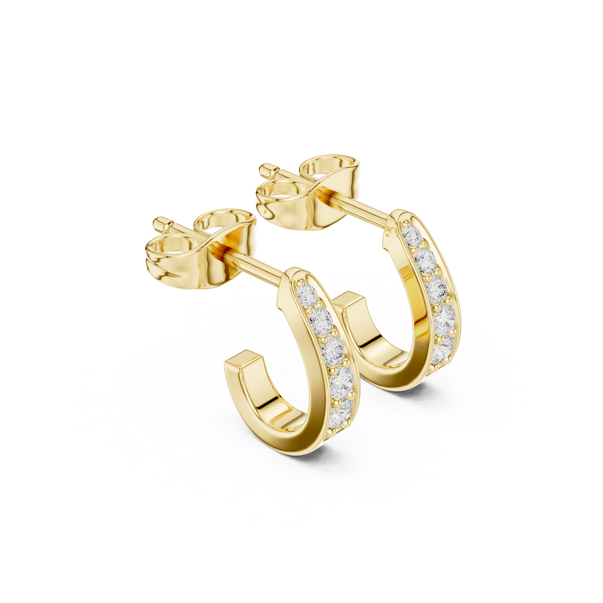 Half-Pavé Diamond Huggie Earrings in yellow gold, view 1