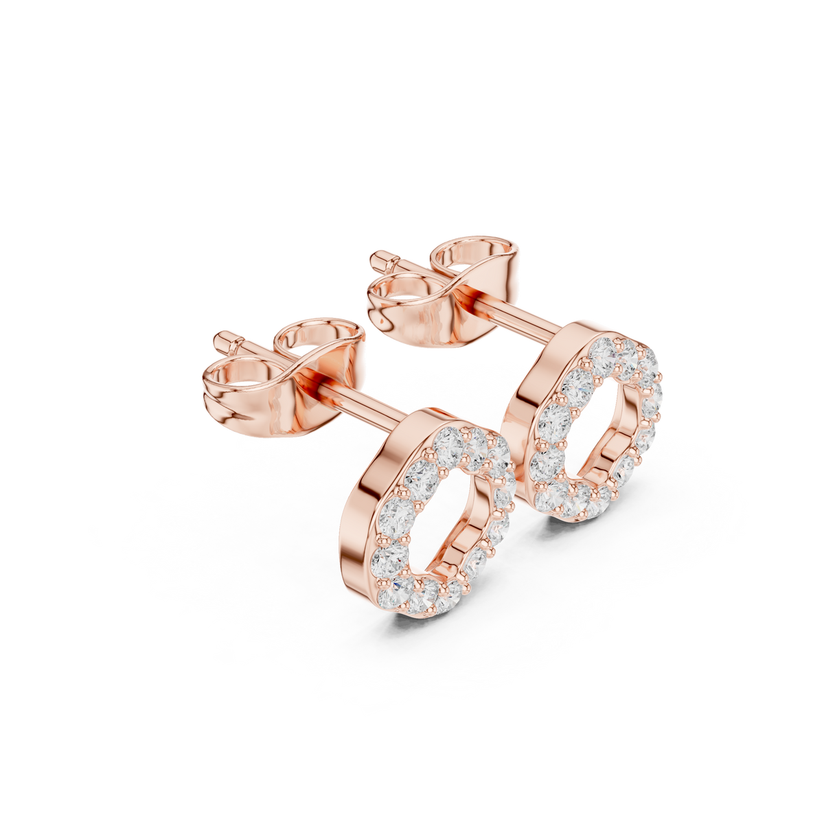 Round Halo Diamond Huggie Earrings in rose gold, view 2