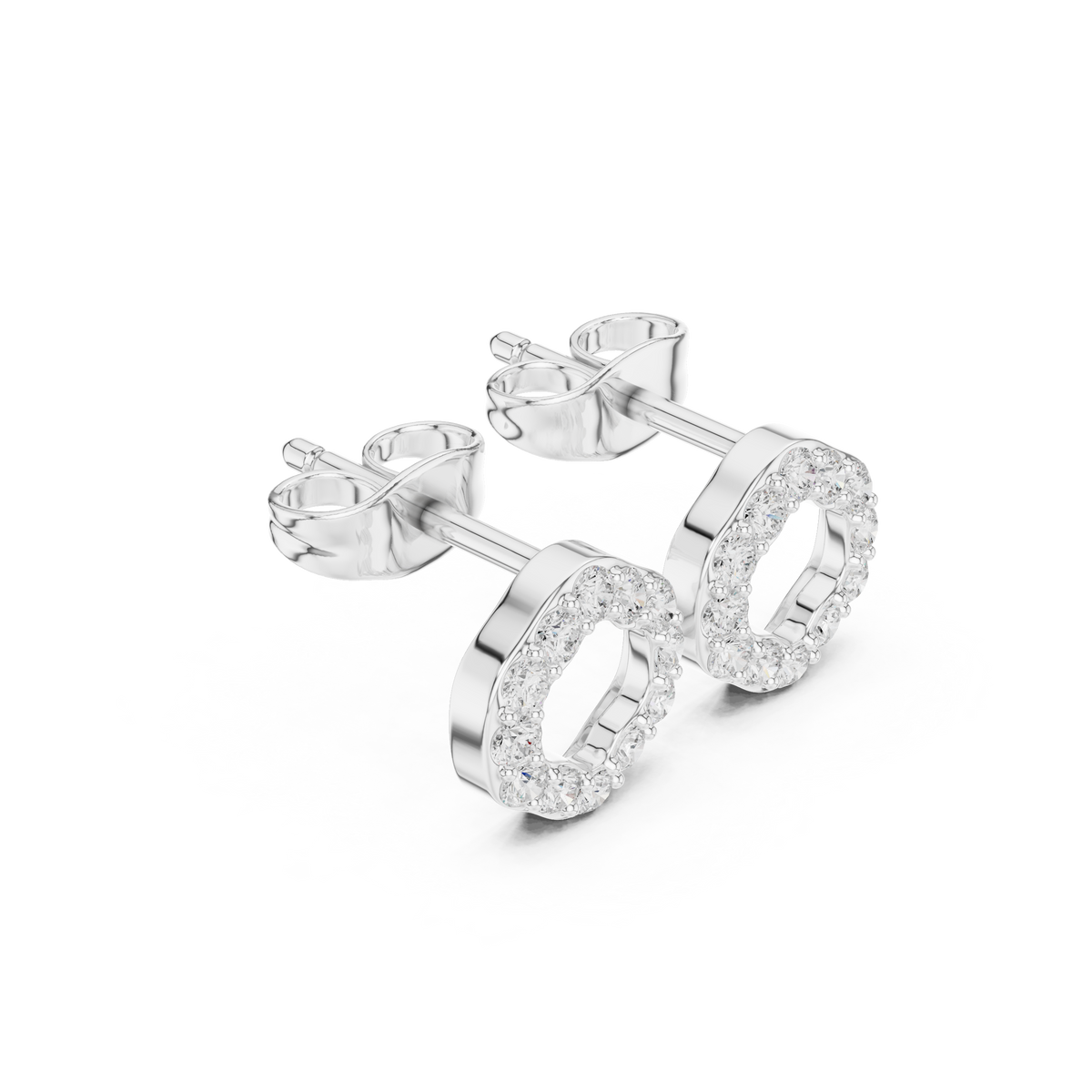 Round Halo Diamond Huggie Earrings in white gold, view 3