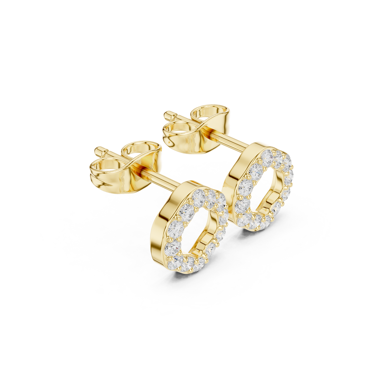 Round Halo Diamond Huggie Earrings in yellow gold, view 1