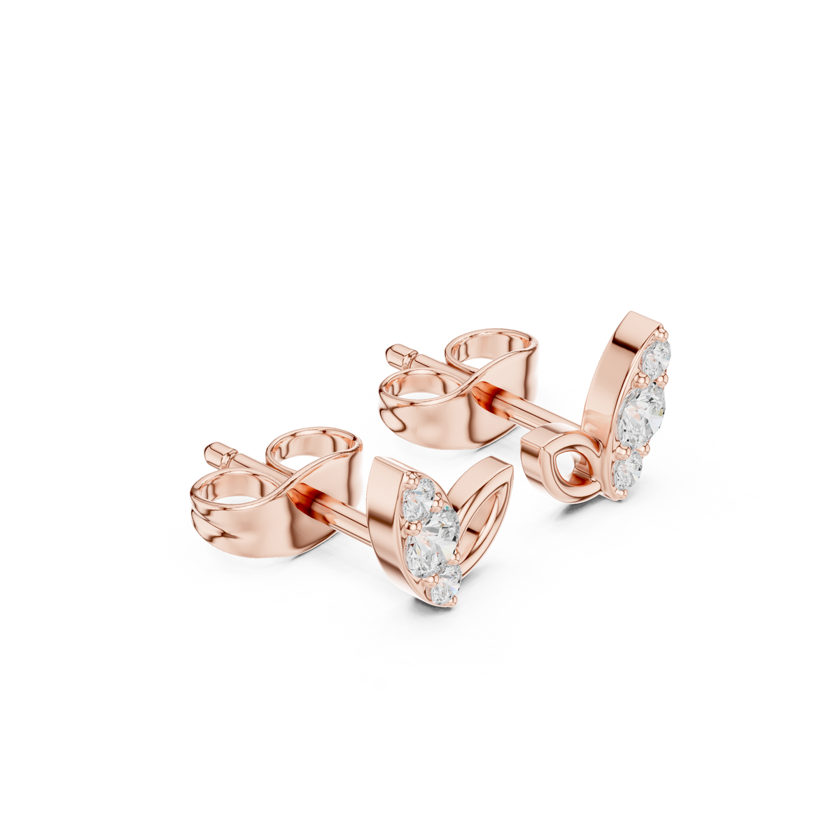 Oorstekers met diamanten bladmotief in roségoud — aanzicht 4