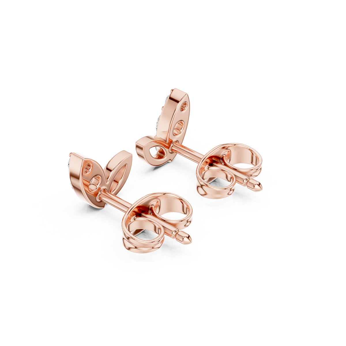Oorstekers met diamanten bladmotief in roségoud — aanzicht 5