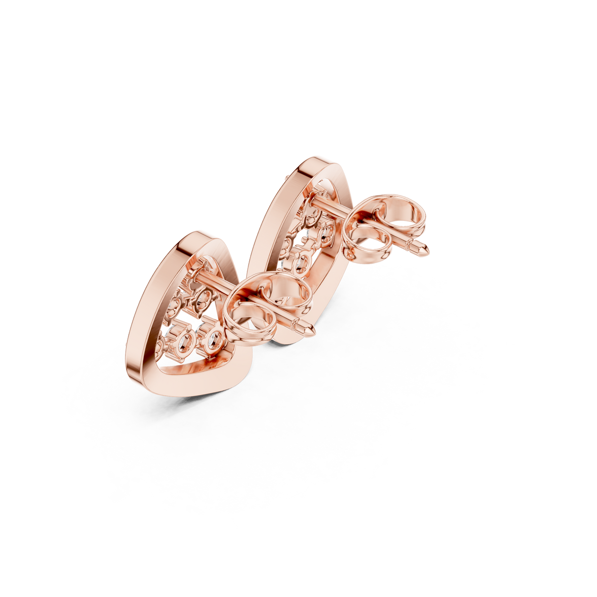 Open Triangle Diamond Stud Earrings in rose gold, view 5