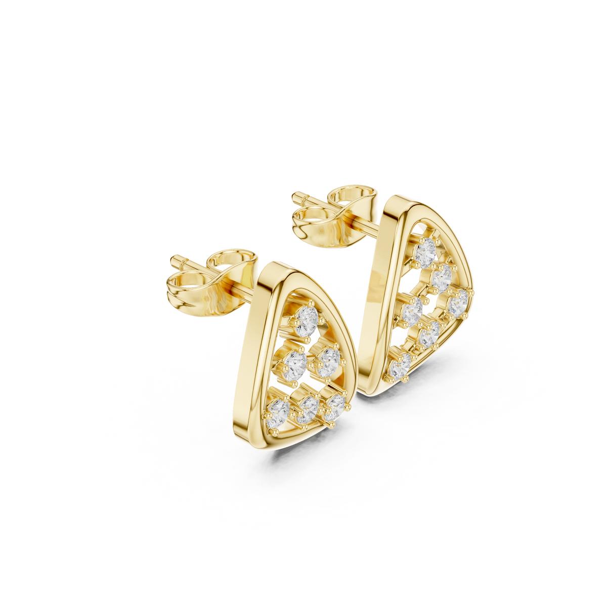 Open Triangle Diamond Stud Earrings in yellow gold, view 10