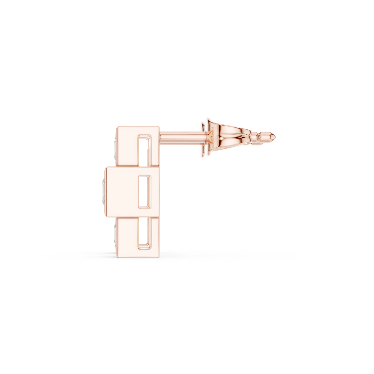 Geometric Princess Diamond Drop Earrings in rose gold, view 5