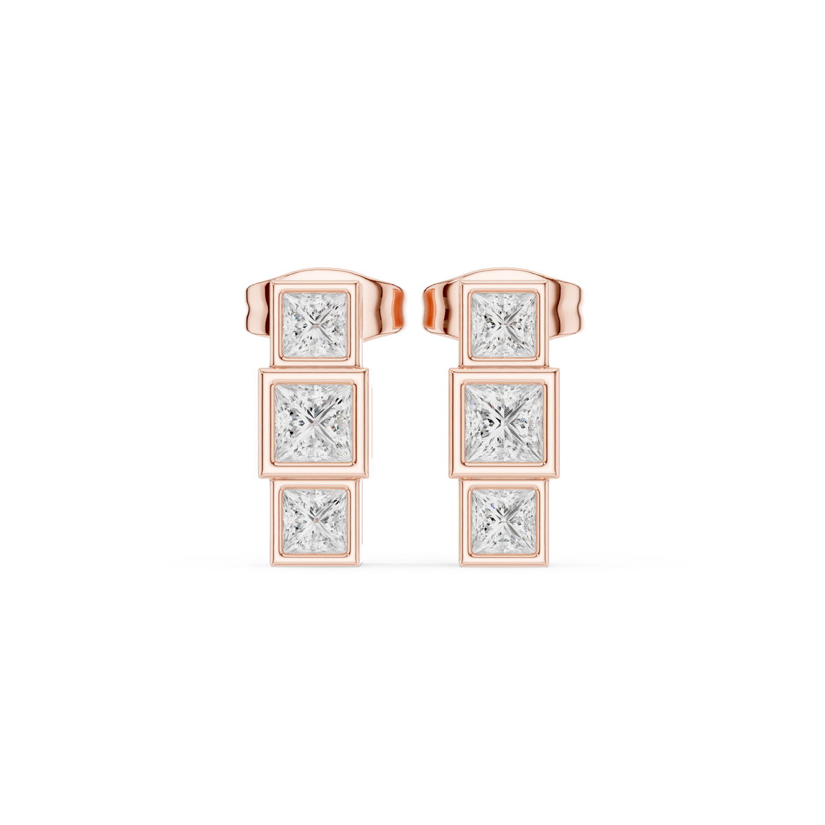 Geometric Princess Diamond Drop Earrings in rose gold, view 6