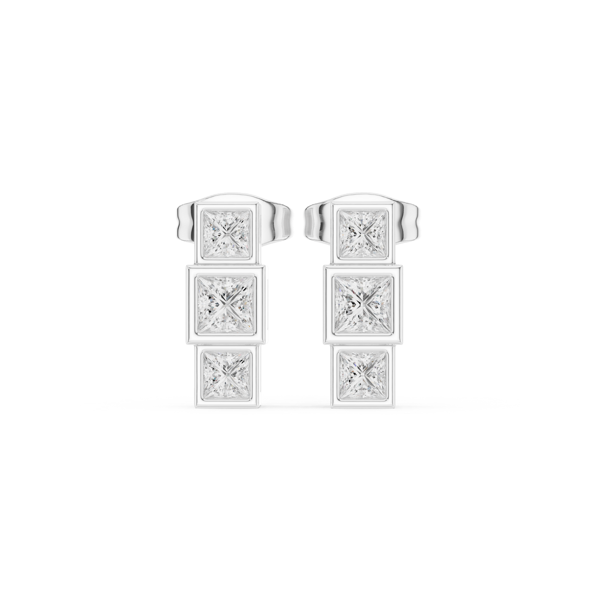 Geometric Princess Diamond Drop Earrings in white gold, view 9