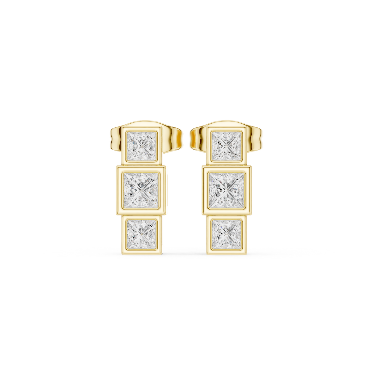 Geometric Princess Diamond Drop Earrings in yellow gold, view 12