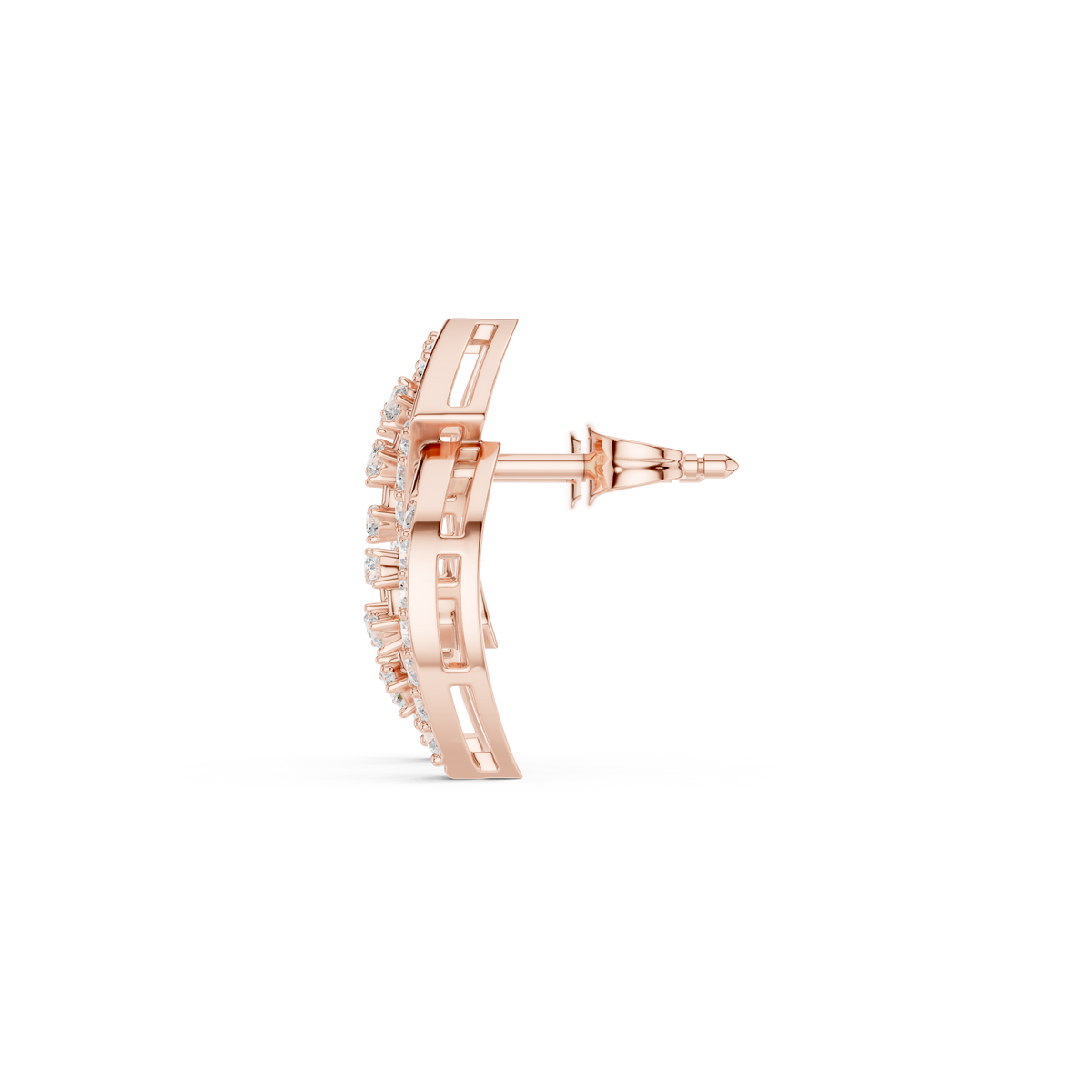 Open Leaf Diamond Stud Earrings in rose gold, view 6