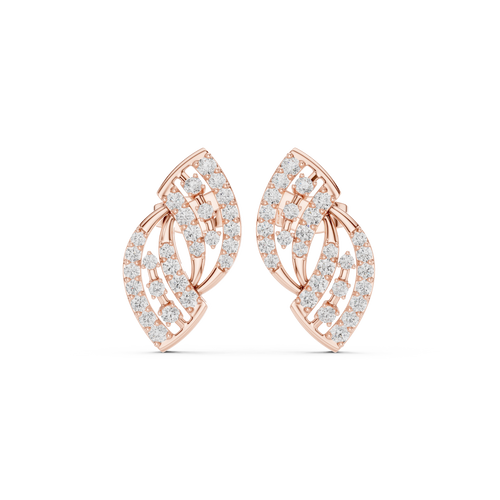 Open bladvormige oorstekers met diamanten in roségoud — aanzicht 2