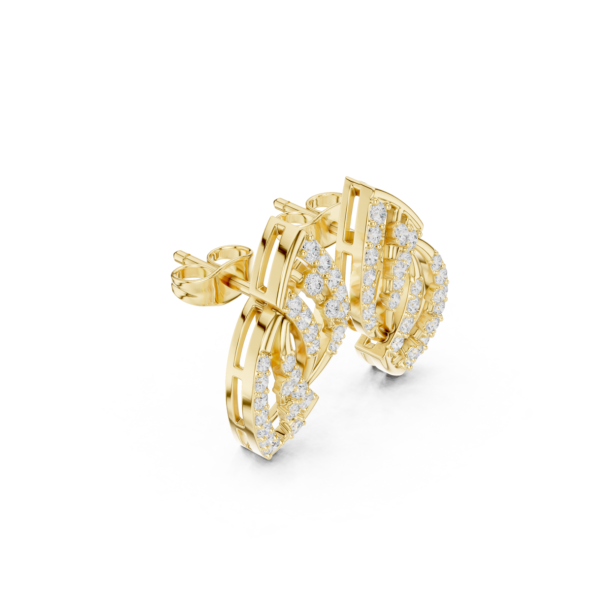 Open Leaf Diamond Stud Earrings in yellow gold, view 10