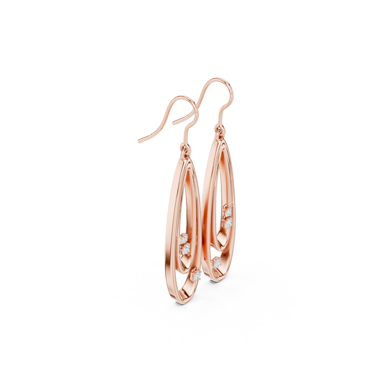 Open Oval Diamond Drop Earrings in rose gold, view 4