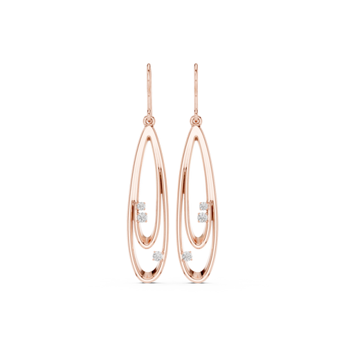 Open ovale oorhangers met diamanten in roségoud — aanzicht 2