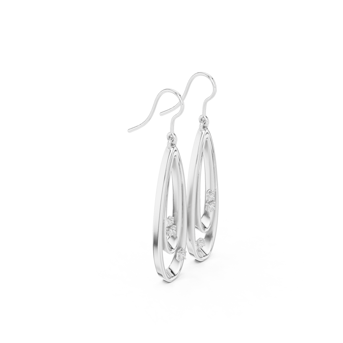Open Oval Diamond Drop Earrings in white gold, view 7