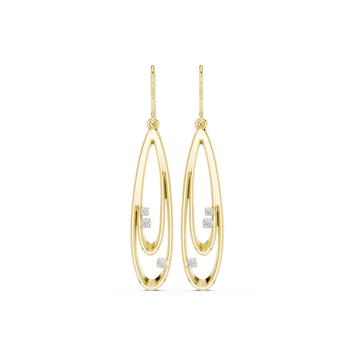 Open Oval Diamond Drop Earrings in yellow gold, view 1