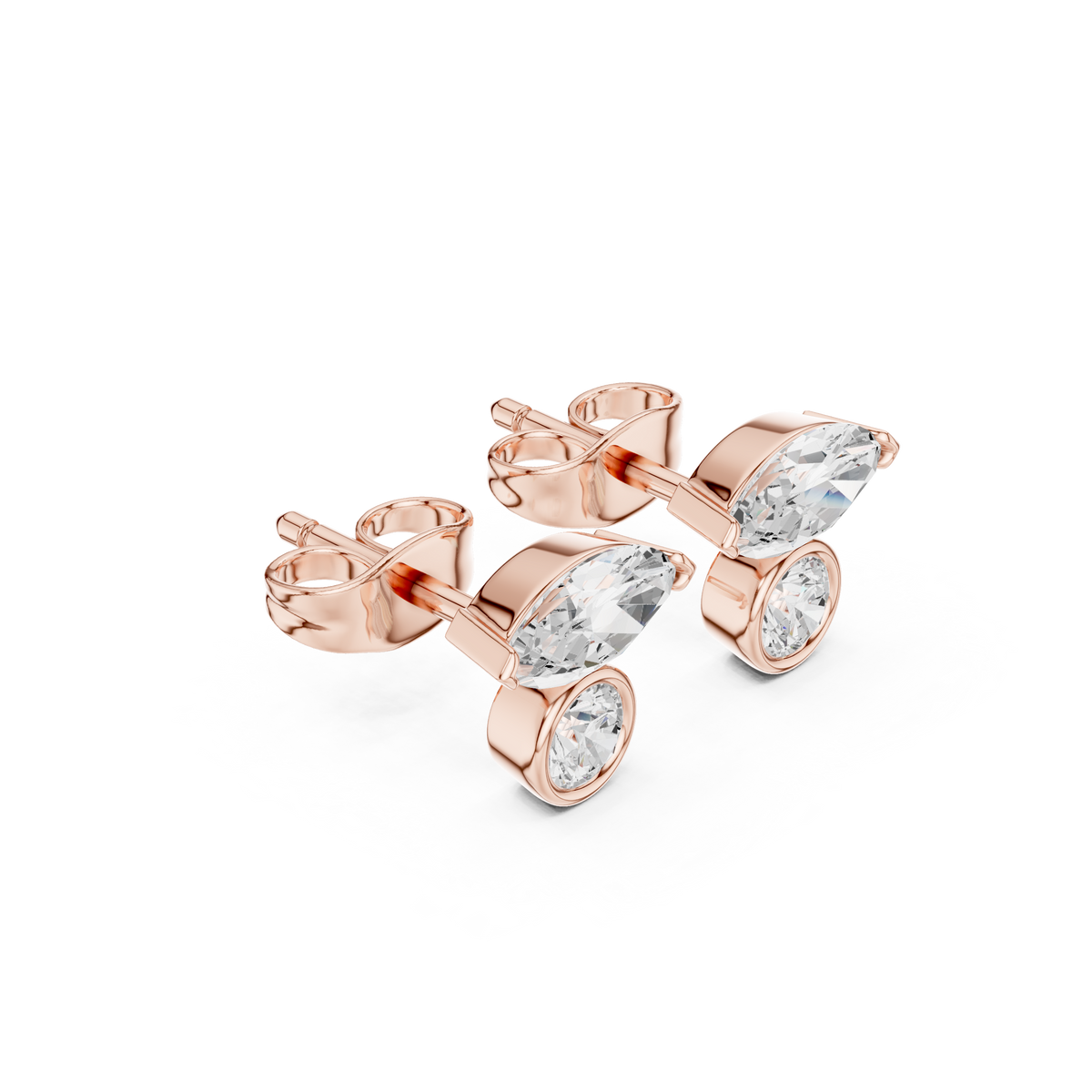 Round and Marquise Diamond Drop Stud Earrings in rose gold, view 4
