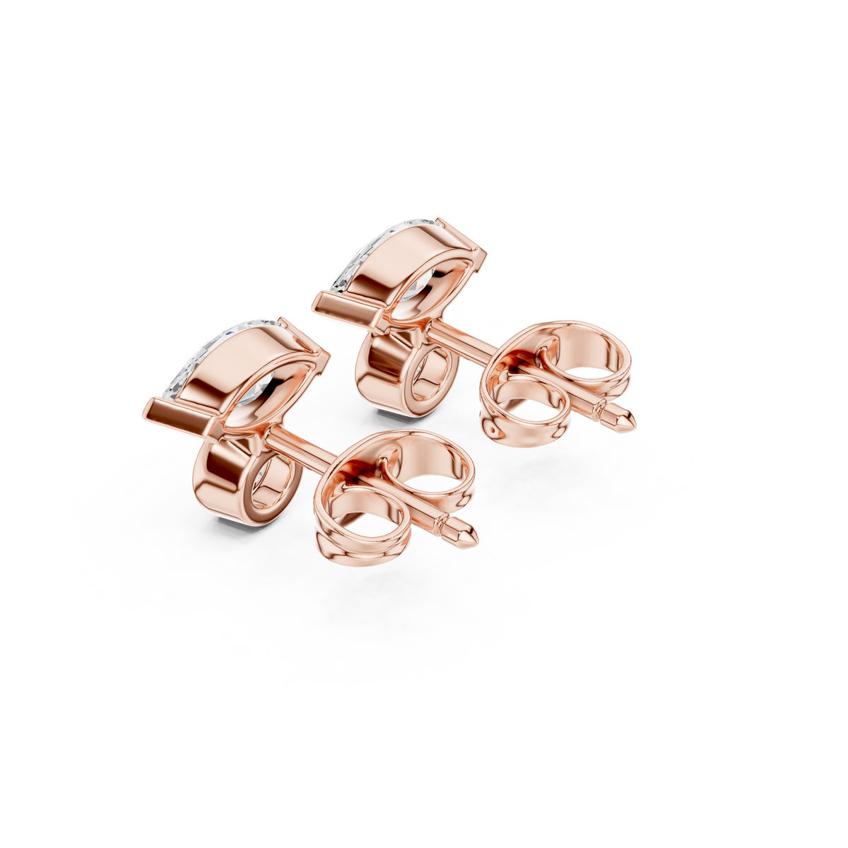 Round and Marquise Diamond Drop Stud Earrings in rose gold, view 5