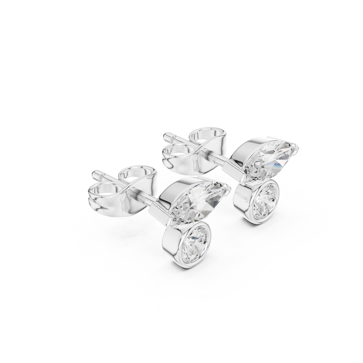 Round and Marquise Diamond Drop Stud Earrings in white gold, view 8