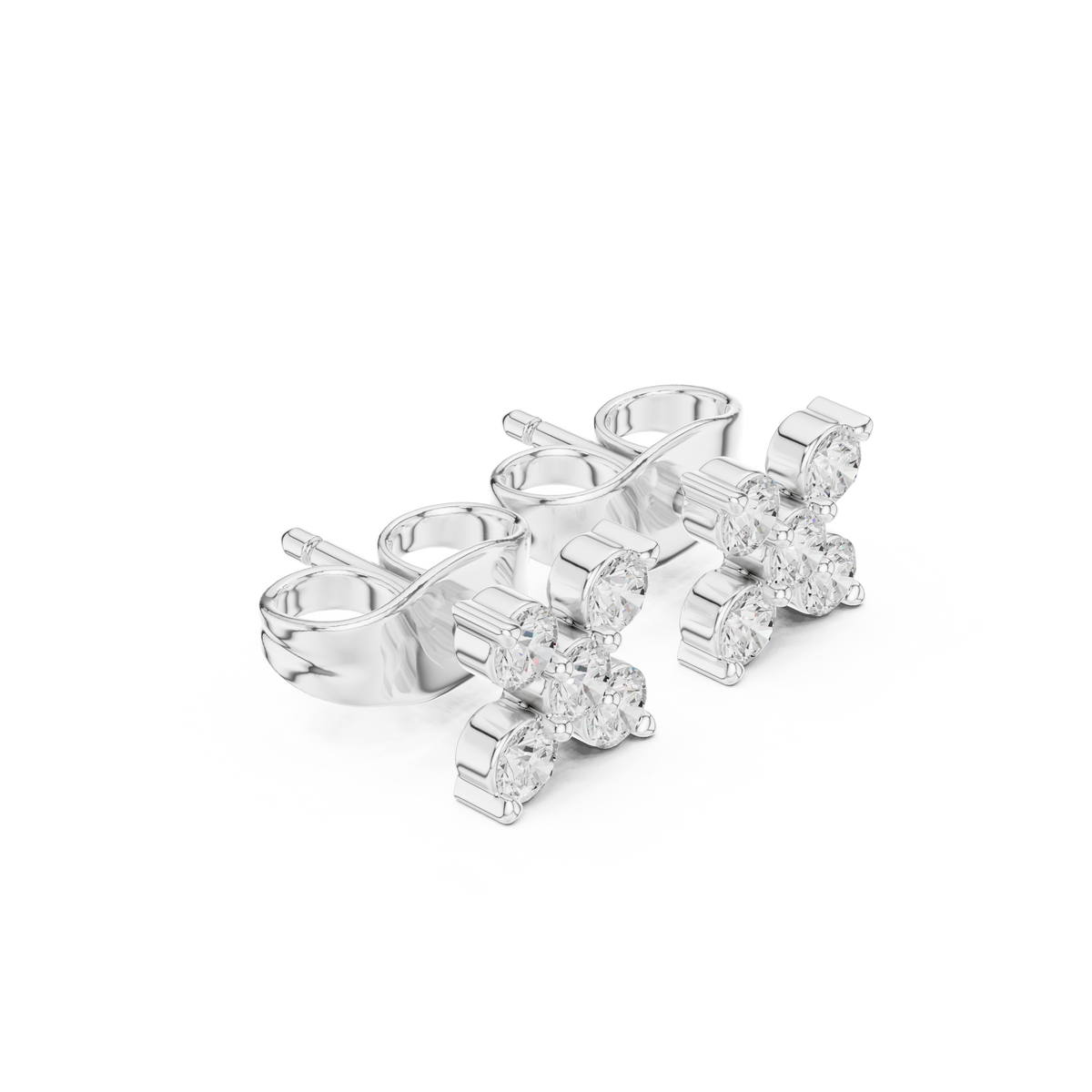 Four-Stone Diamond Cluster Stud Earrings in white gold, view 7