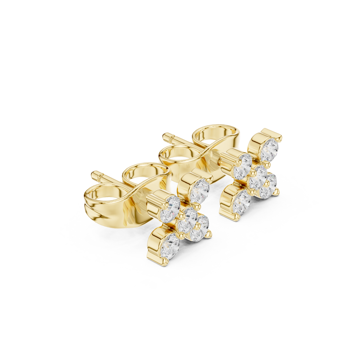 Four-Stone Diamond Cluster Stud Earrings in yellow gold, view 10