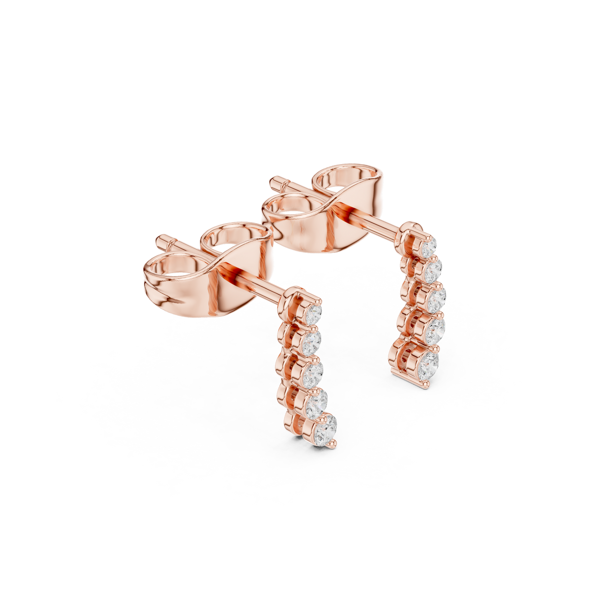 Oorstekers met drie oplopende diamanthangers in roségoud — aanzicht 4