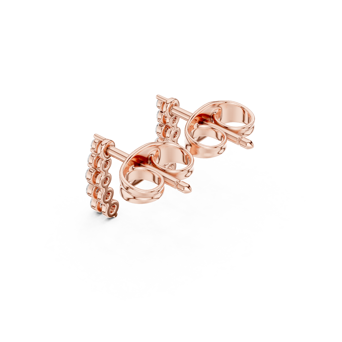 Oorstekers met drie oplopende diamanthangers in roségoud — aanzicht 5
