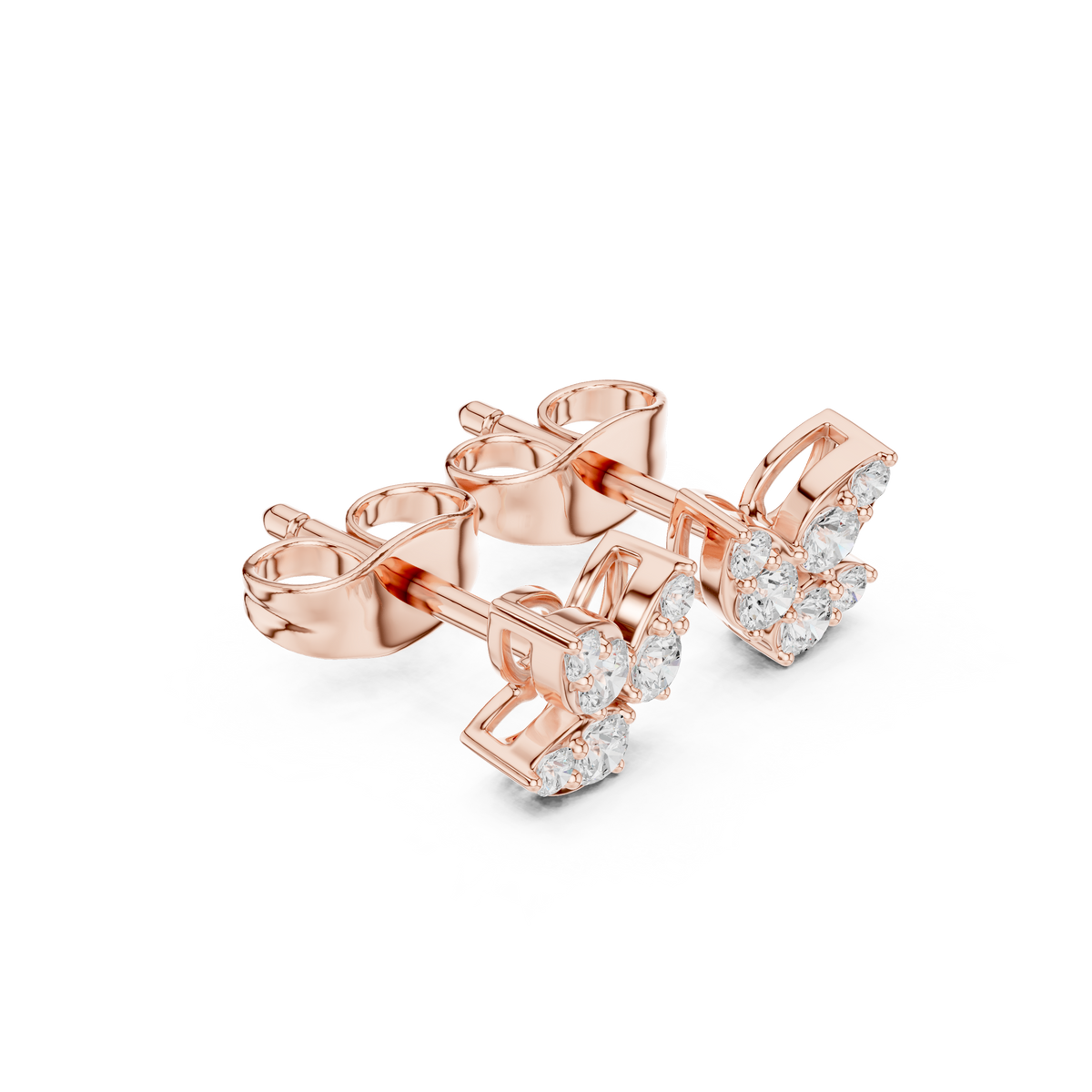 Oorstekers met marquisevormige diamantclusters in roségoud — aanzicht 4