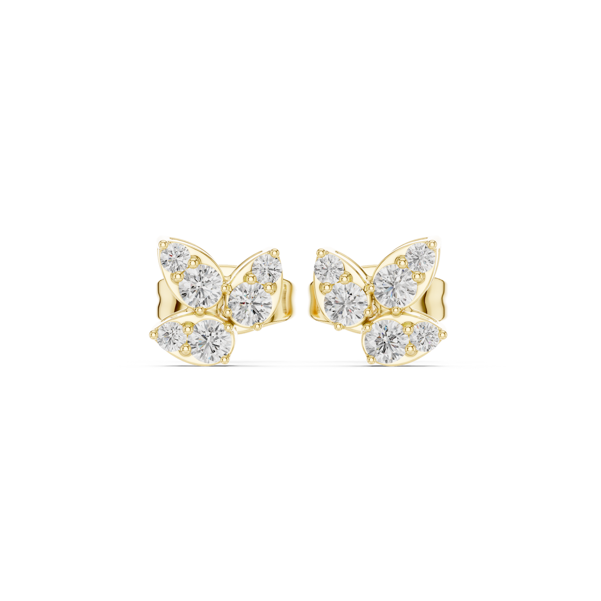 Oorstekers met marquisevormige diamantclusters in geelgoud — aanzicht 1