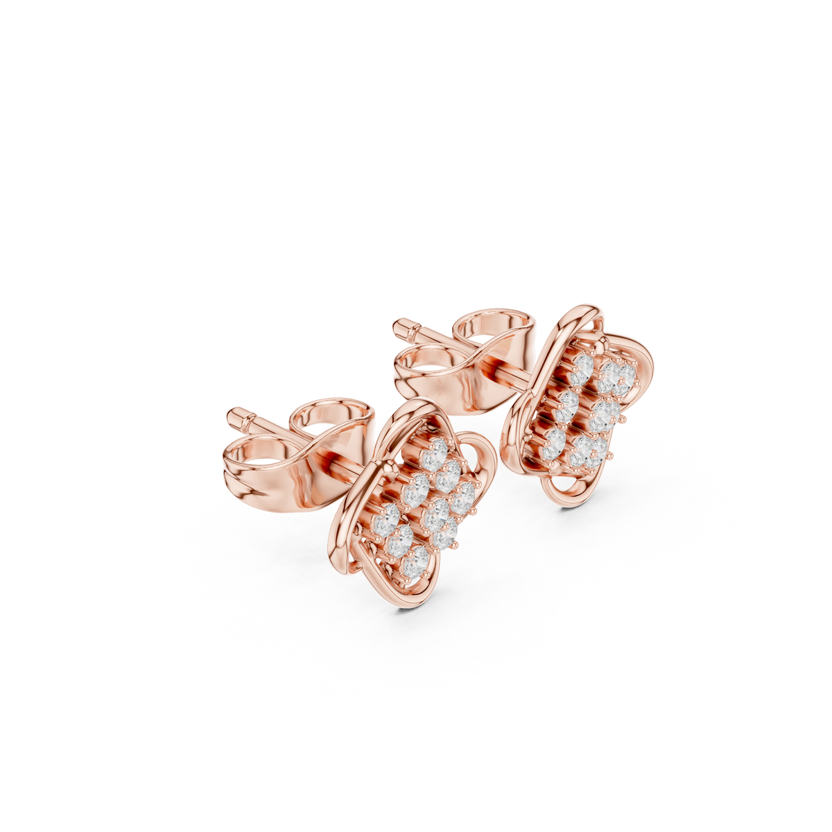 Four-Petal Diamond Stud Earrings in rose gold, view 4