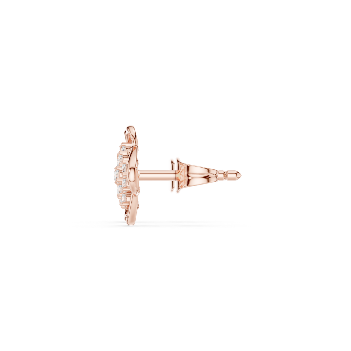 Four-Petal Diamond Stud Earrings in rose gold, view 6