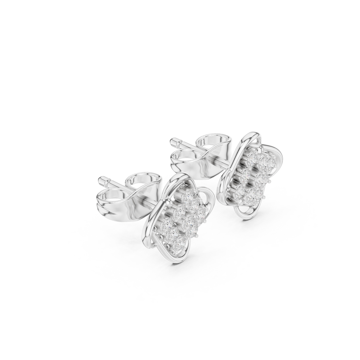 Four-Petal Diamond Stud Earrings in white gold, view 8