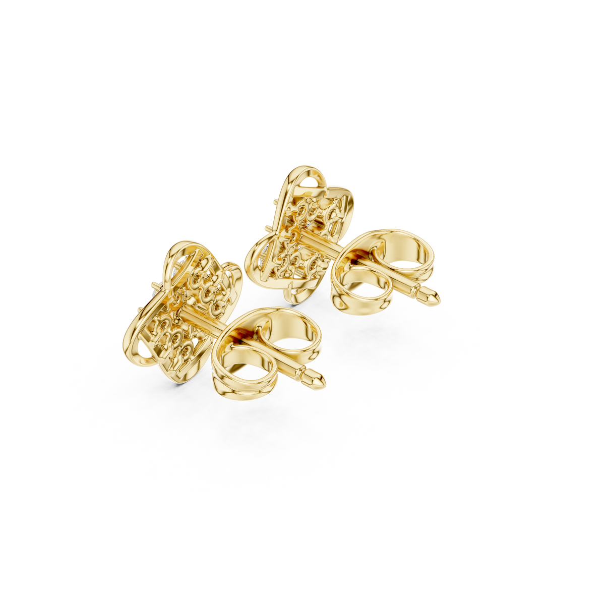 Four-Petal Diamond Stud Earrings in yellow gold, view 12
