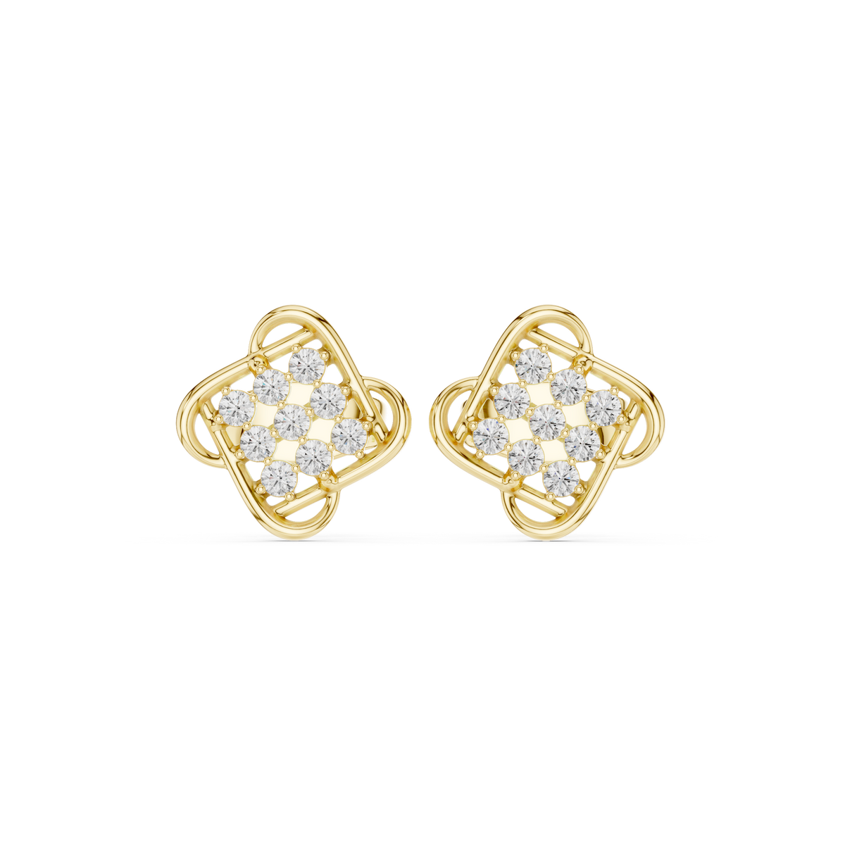 Four-Petal Diamond Stud Earrings in yellow gold, view 1