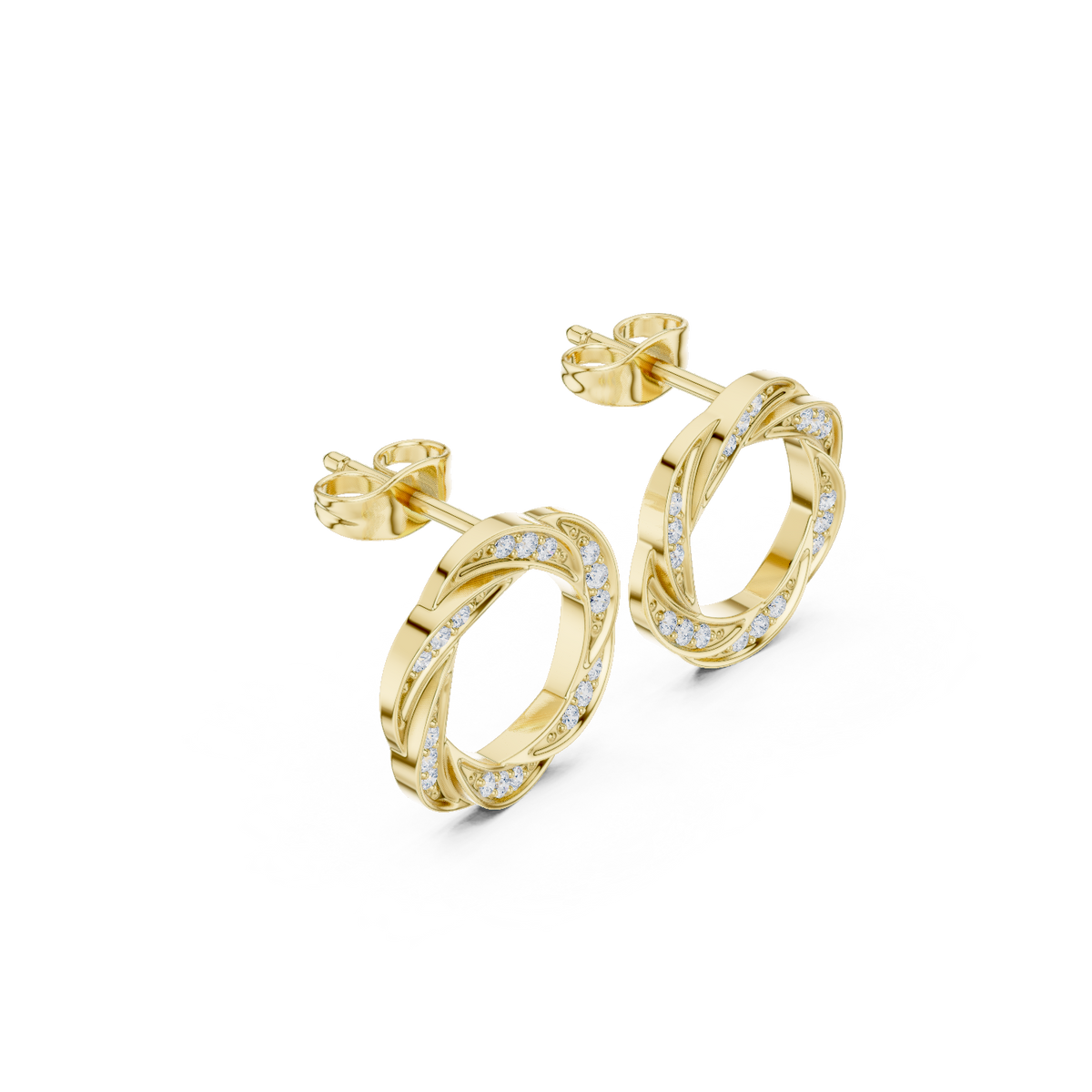 Round Diamond Circle Stud Earrings in yellow gold, view 11