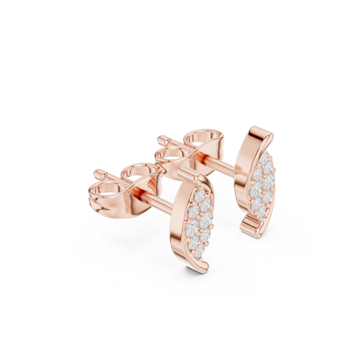 Curved Round Diamond Stud Earrings in rose gold, view 4