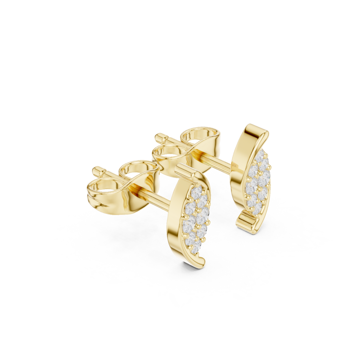 Curved Round Diamond Stud Earrings in yellow gold, view 14