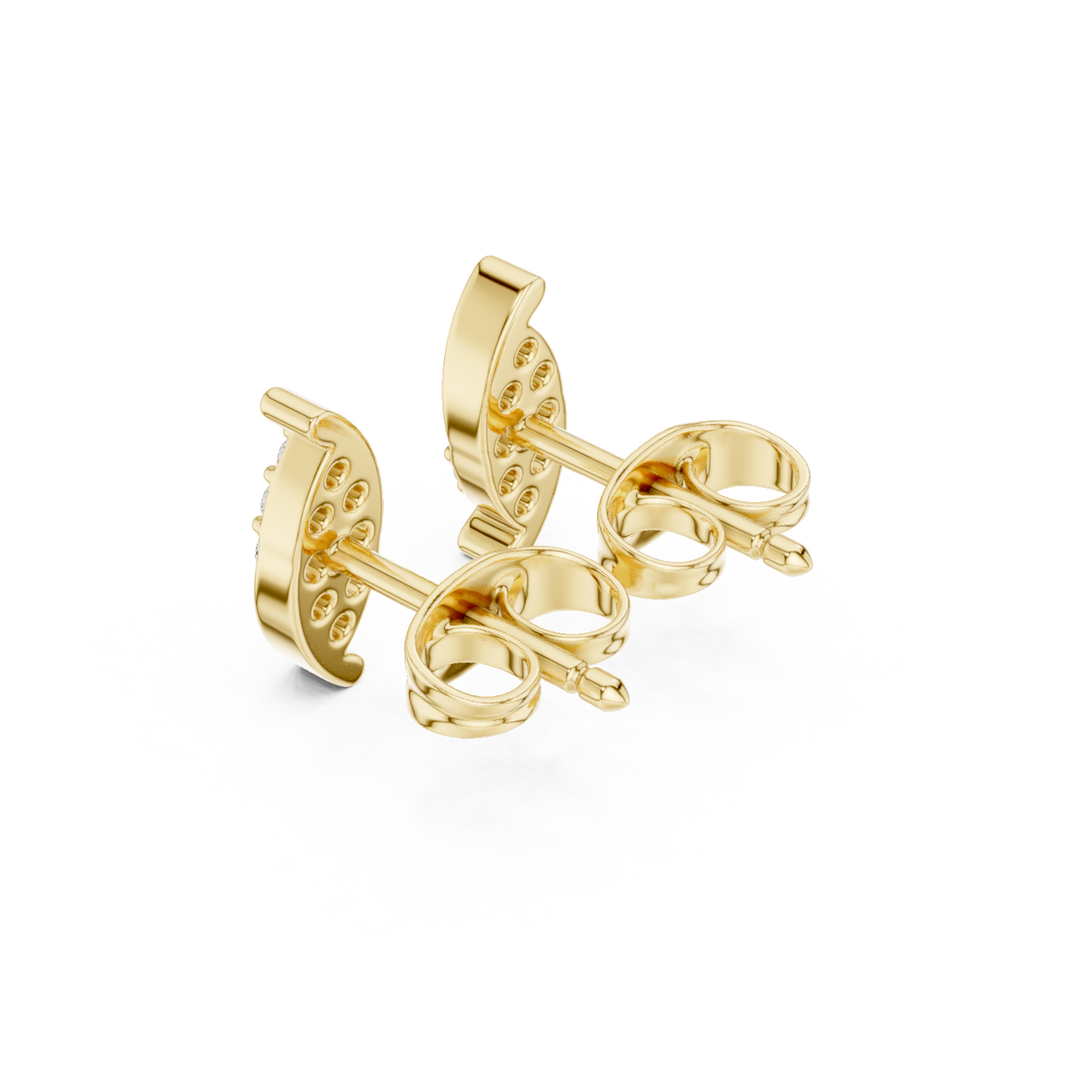 Curved Round Diamond Stud Earrings in yellow gold, view 15