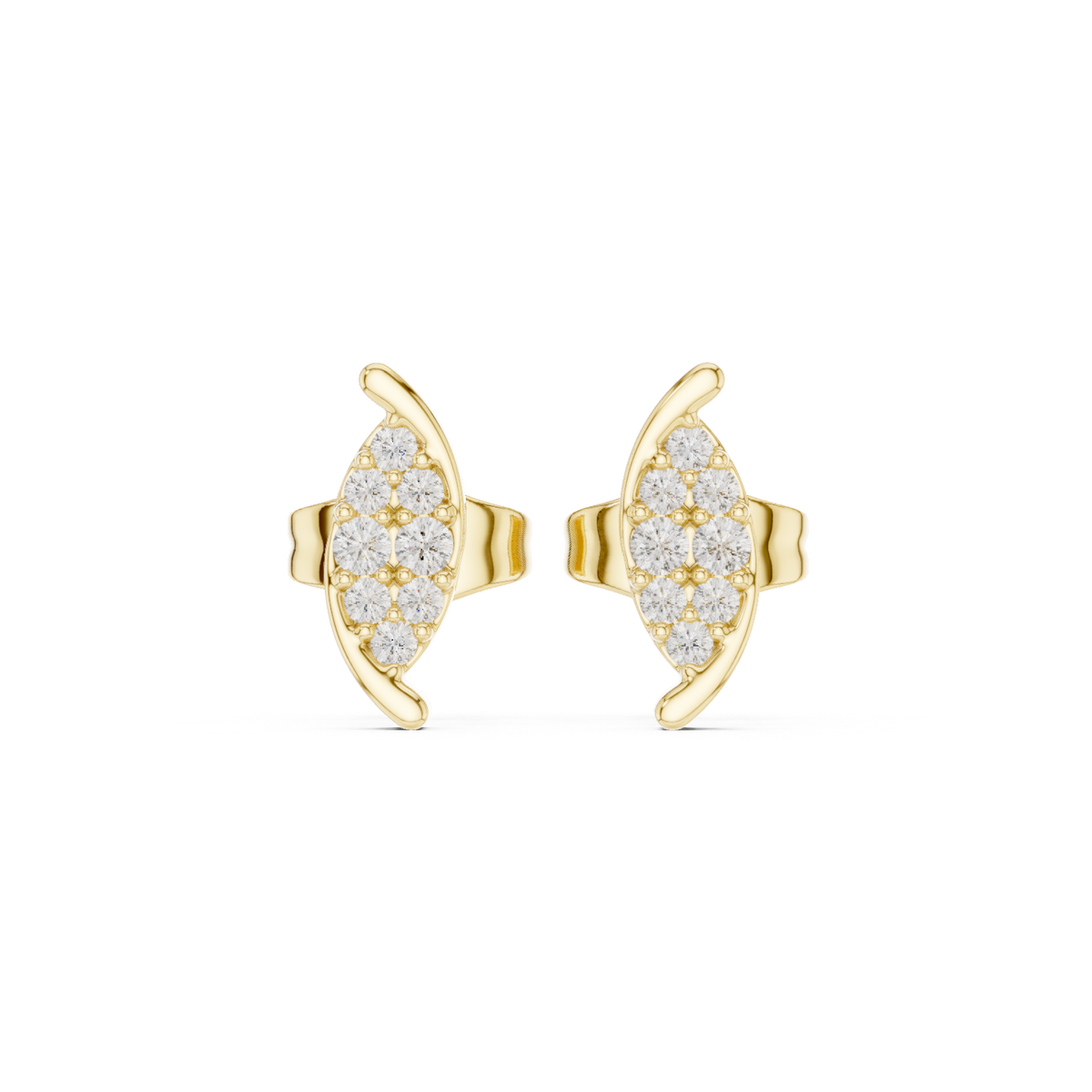 Curved Round Diamond Stud Earrings in yellow gold, view 1
