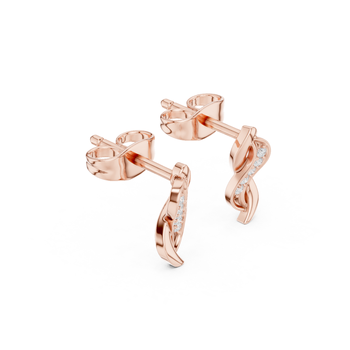 Petite Diamond Drop Stud Earrings in rose gold, view 4