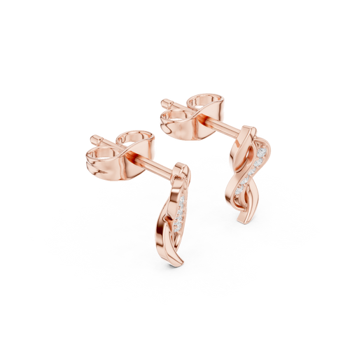 Fijne oorstekers met diamanthangers in roségoud — aanzicht 4