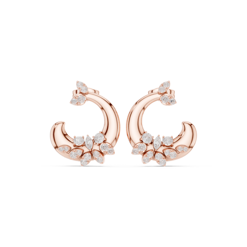 Open Floral Diamond Hoop Earrings in rose gold, view 2