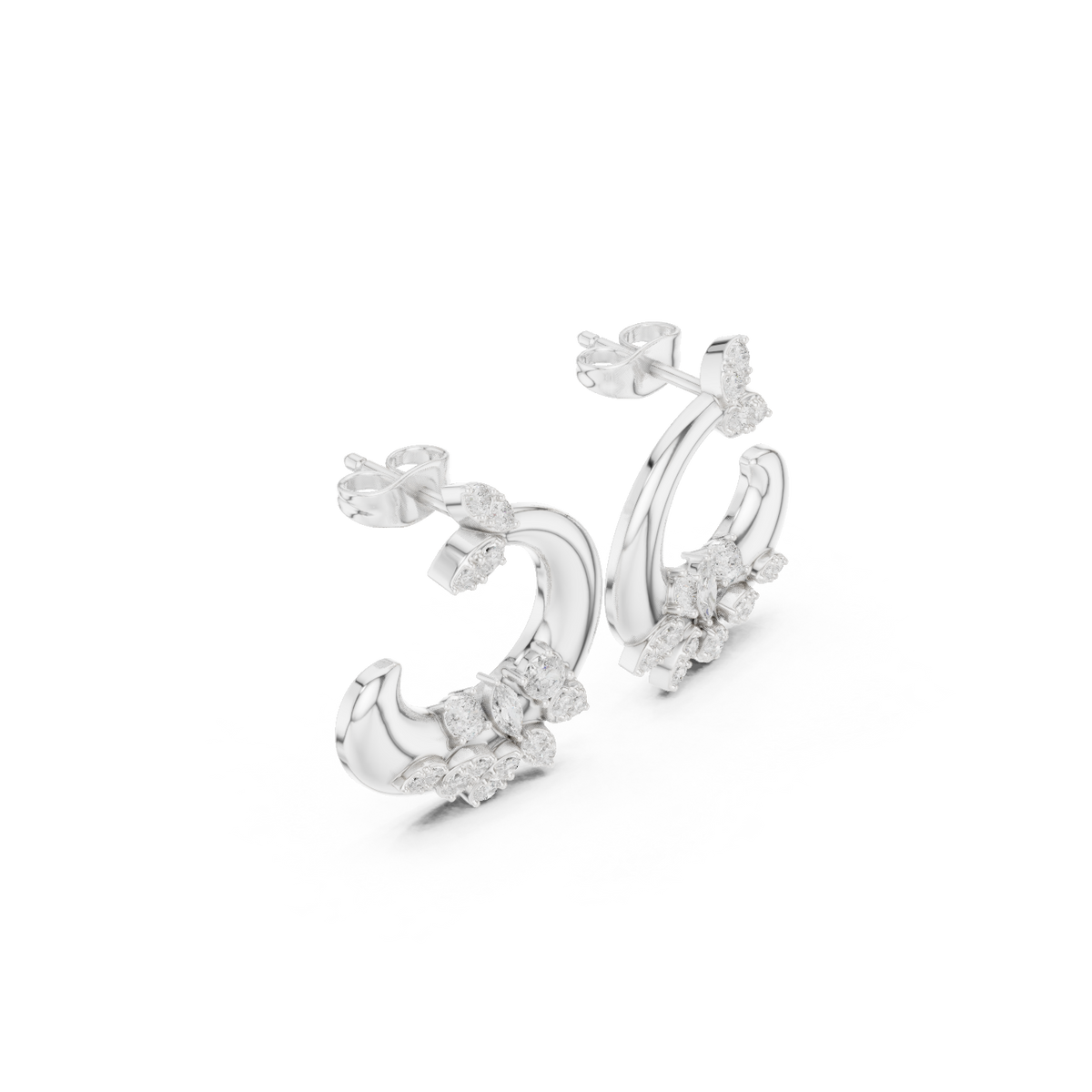 Open Floral Diamond Hoop Earrings in white gold, view 7