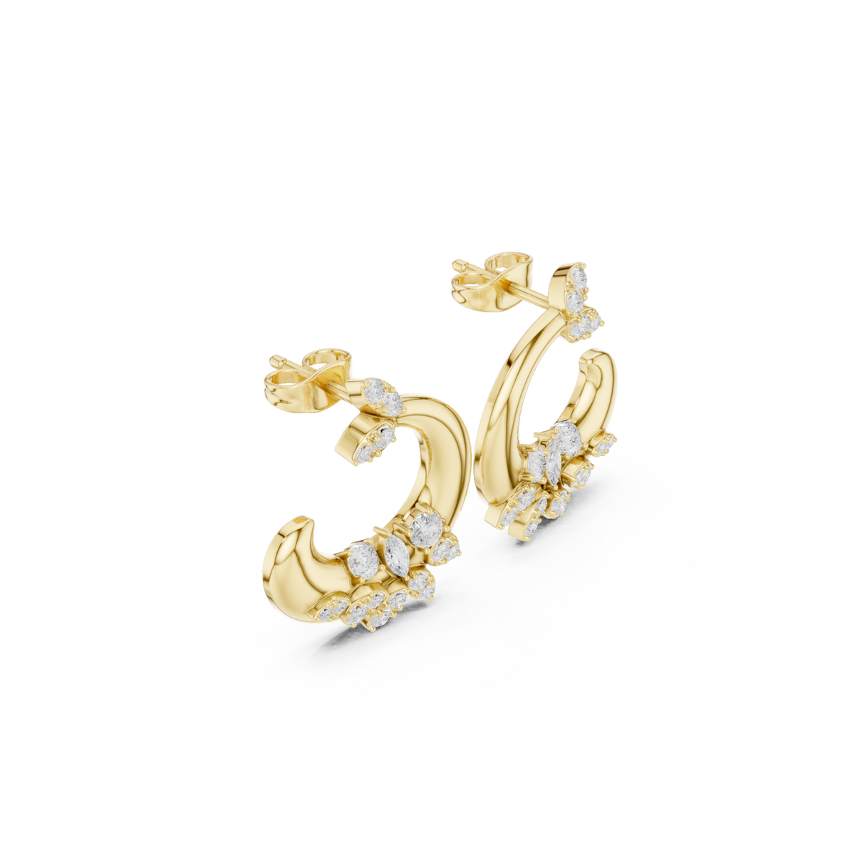 Open Floral Diamond Hoop Earrings in yellow gold, view 10